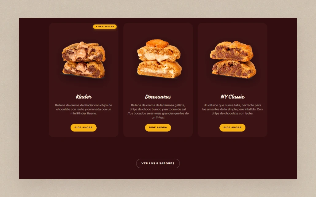 A menu category showing three product cards and a button to open the rest of the flavours.
